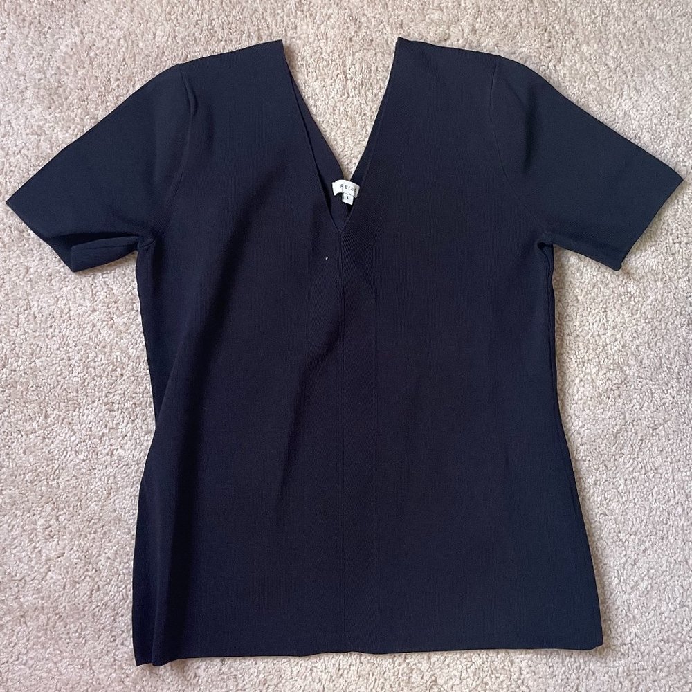 Reiss Black Ribbed Blouse Size L